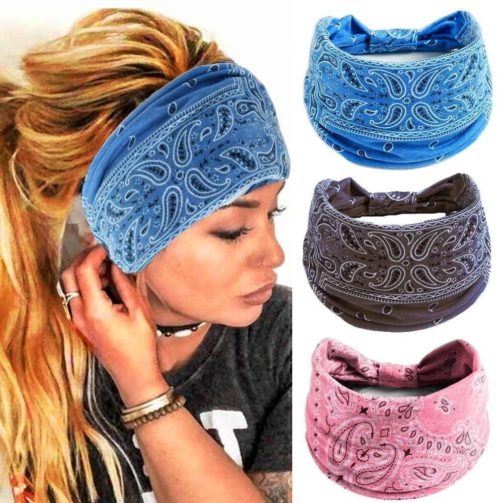 2172 Boho Headbands Wide Turban Knotted Head Bands African Head Wraps Yoga